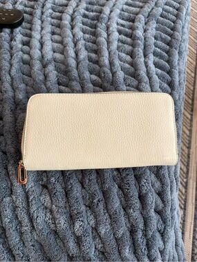 White Zip-Around Pebbled Leather Wallet